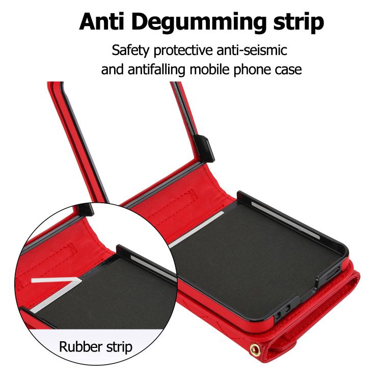 For Samsung Galaxy Z Flip7 5G Splicing Rhombic Texture Phone Case with Long & Short Lanyard, Not Included Pen