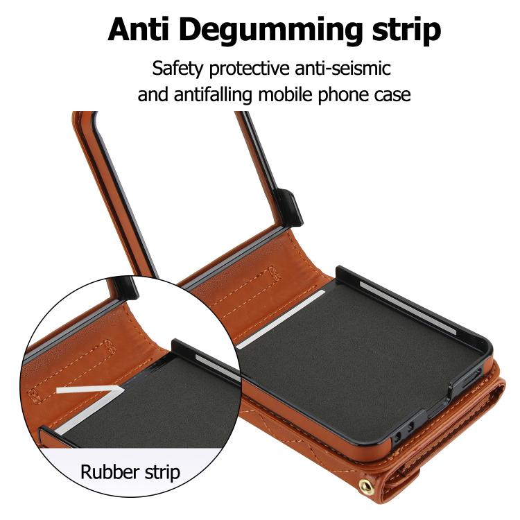 For Samsung Galaxy Z Flip7 5G Splicing Rhombic Texture Phone Case with Long & Short Lanyard, Not Included Pen