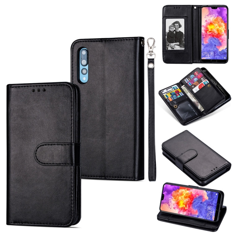 For Huawei P20 Ultra-thin 9 Card Horizontal Flip Leather Case, with Card Slots & Holder & Lanyard