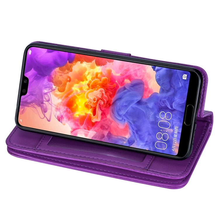 For Huawei P20 Lite Ultra-thin 9 Card Horizontal Flip Leather Case, with Card Slots & Holder & Lanyard