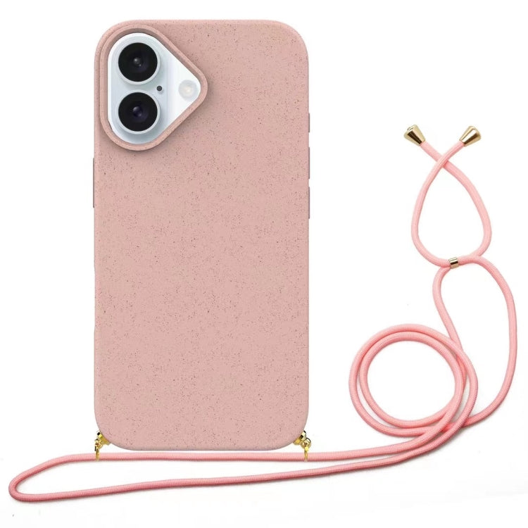 For iPhone 16 Wheat Straw Material + TPU Phone Case with Lanyard