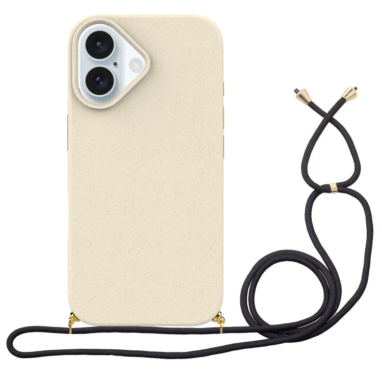 For iPhone 16 Wheat Straw Material + TPU Phone Case with Lanyard