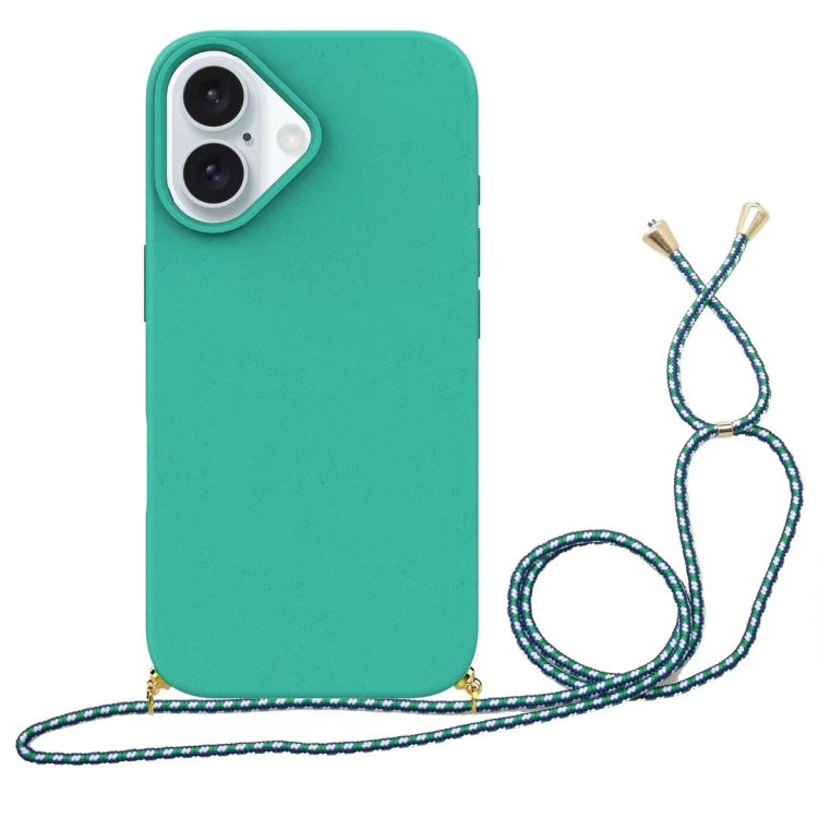 For iPhone 16 Wheat Straw Material + TPU Phone Case with Lanyard