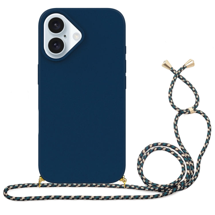 For iPhone 16 Wheat Straw Material + TPU Phone Case with Lanyard
