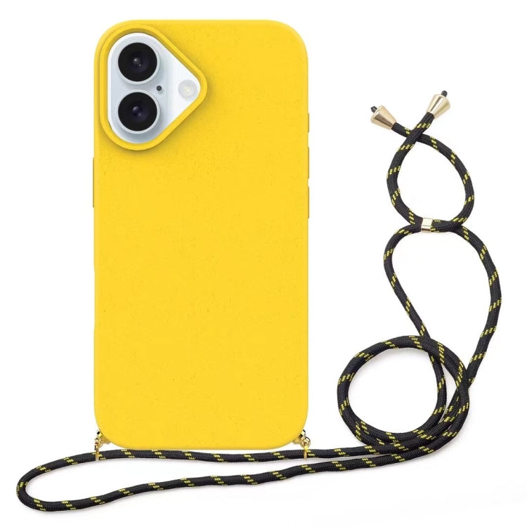For iPhone 16 Wheat Straw Material + TPU Phone Case with Lanyard