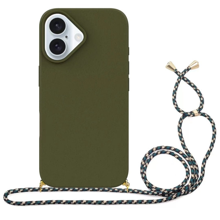 For iPhone 16 Wheat Straw Material + TPU Phone Case with Lanyard