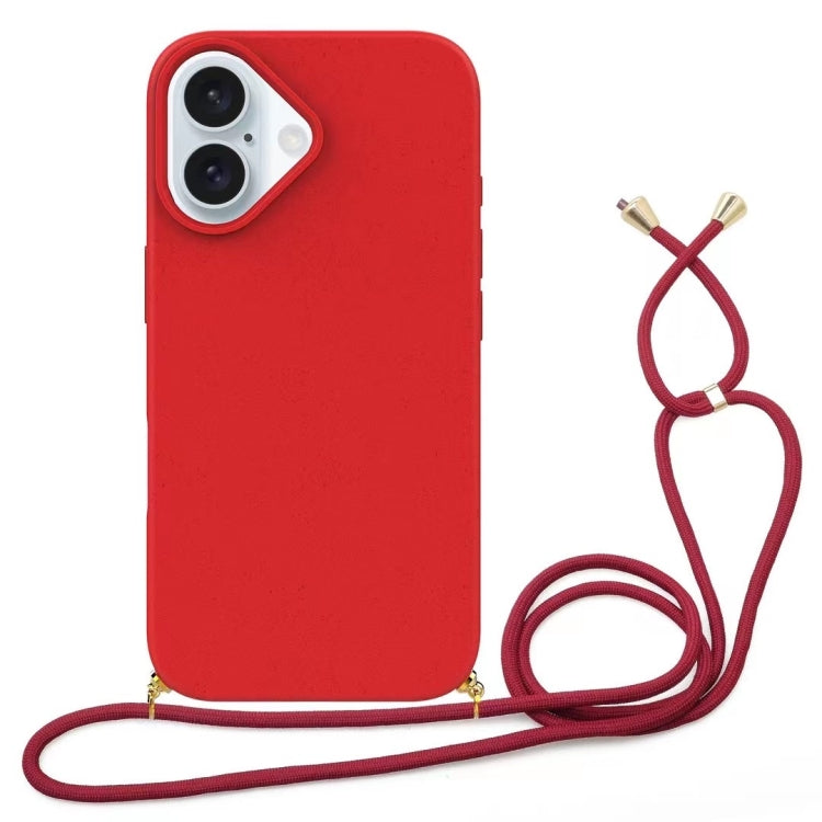 For iPhone 16 Plus Wheat Straw Material + TPU Phone Case with Lanyard