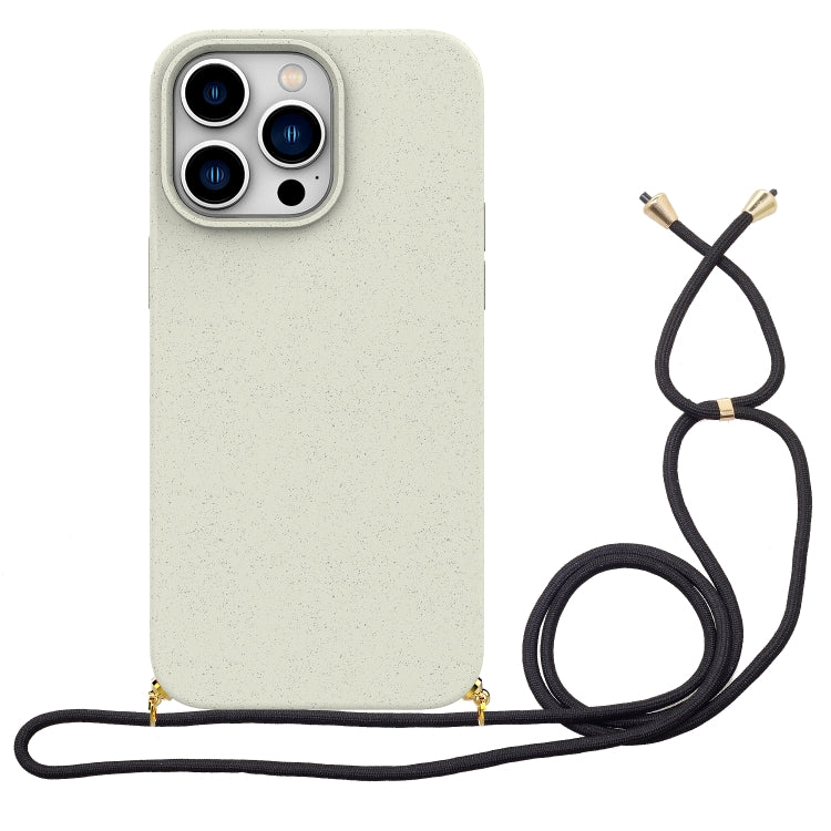 For iPhone 16 Pro Wheat Straw Material + TPU Phone Case with Lanyard