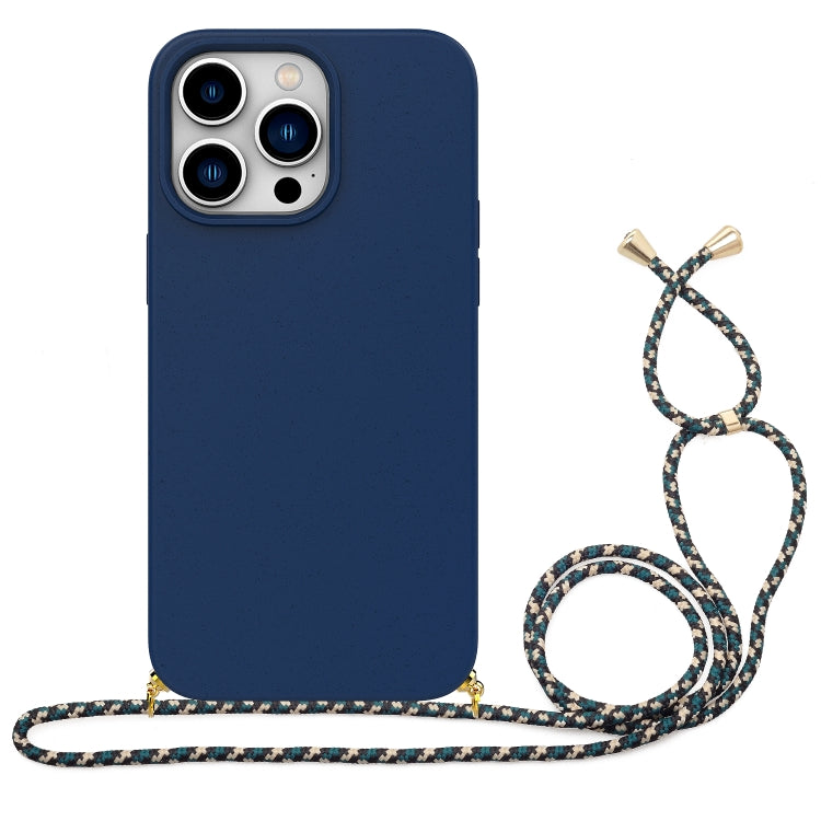 For iPhone 16 Pro Wheat Straw Material + TPU Phone Case with Lanyard
