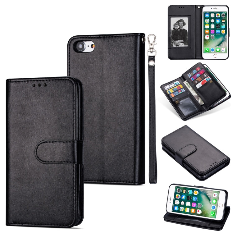 For iPhone 7 / 8 Ultra-thin 9 Card Horizontal Flip Leather Case, with Card Slots & Holder & Lanyard