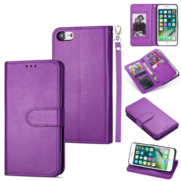 For iPhone 7 / 8 Ultra-thin 9 Card Horizontal Flip Leather Case, with Card Slots & Holder & Lanyard
