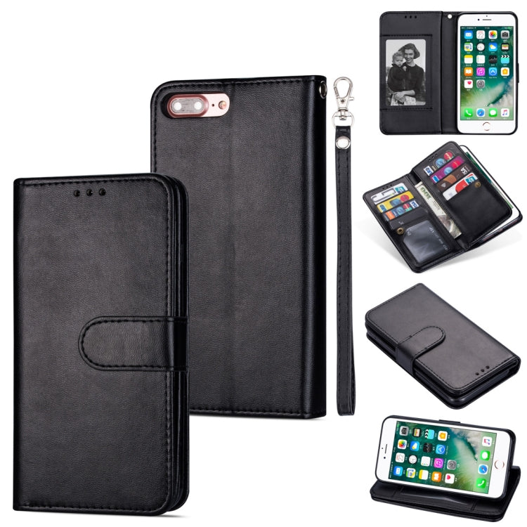 For iPhone 7 Plus / 8 Plus Ultra-thin 9 Card Horizontal Flip Leather Case, with Card Slots & Holder & Lanyard