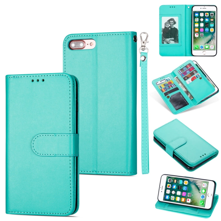 For iPhone 7 Plus / 8 Plus Ultra-thin 9 Card Horizontal Flip Leather Case, with Card Slots & Holder & Lanyard