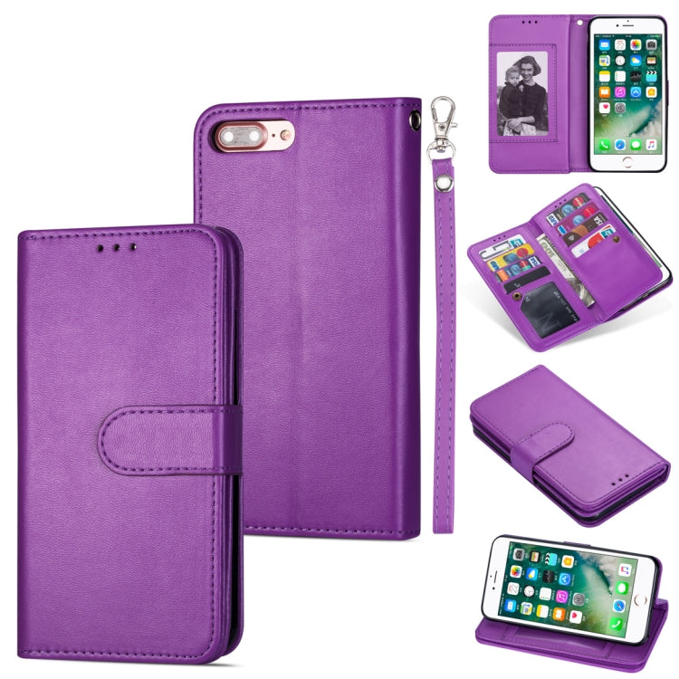 For iPhone 7 Plus / 8 Plus Ultra-thin 9 Card Horizontal Flip Leather Case, with Card Slots & Holder & Lanyard