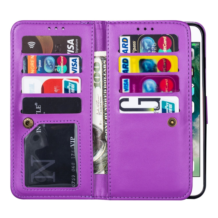 For iPhone 7 Plus / 8 Plus Ultra-thin 9 Card Horizontal Flip Leather Case, with Card Slots & Holder & Lanyard
