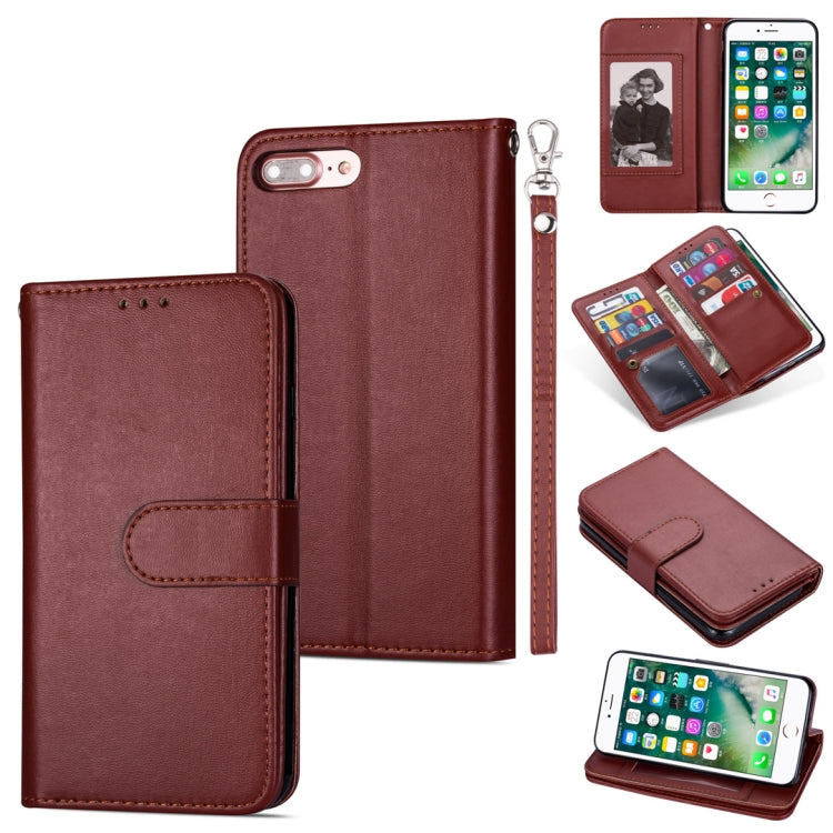 For iPhone 7 Plus / 8 Plus Ultra-thin 9 Card Horizontal Flip Leather Case, with Card Slots & Holder & Lanyard