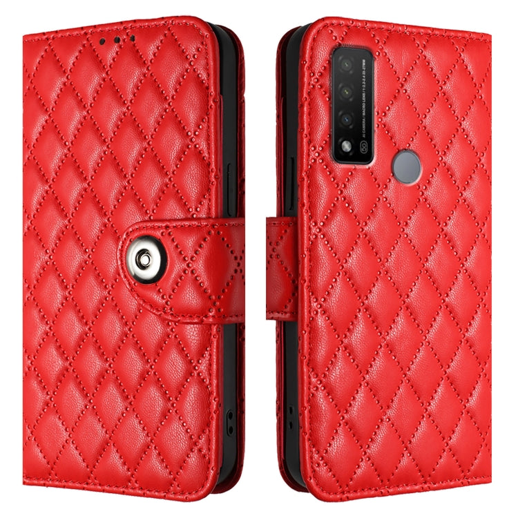 For TCL 20 R 5G Rhombic Texture Flip Leather Phone Case with Lanyard