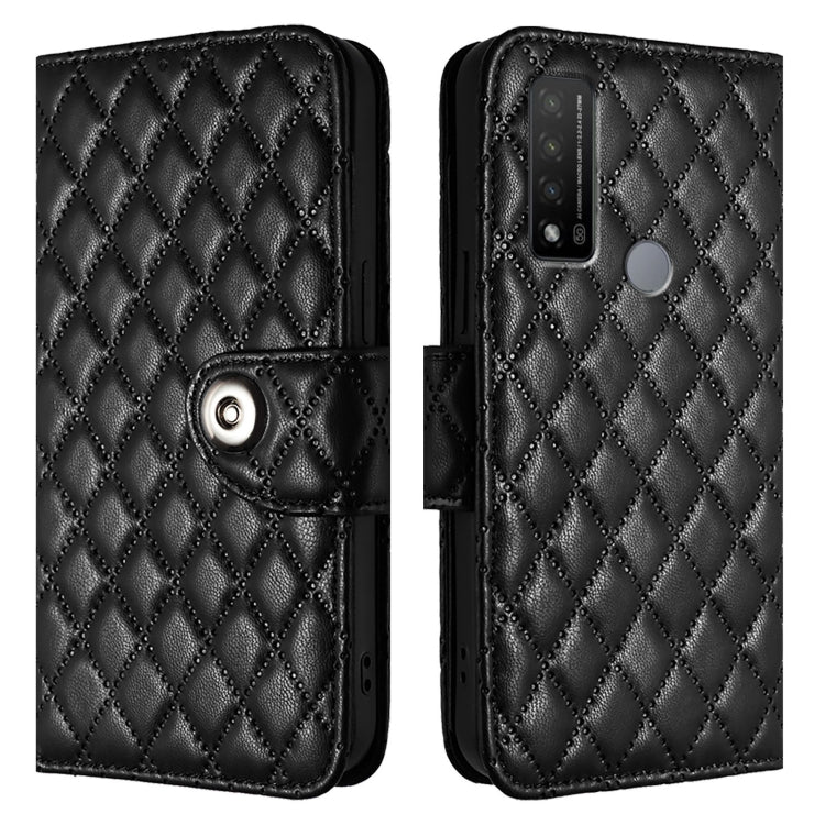 For TCL 20 R 5G Rhombic Texture Flip Leather Phone Case with Lanyard