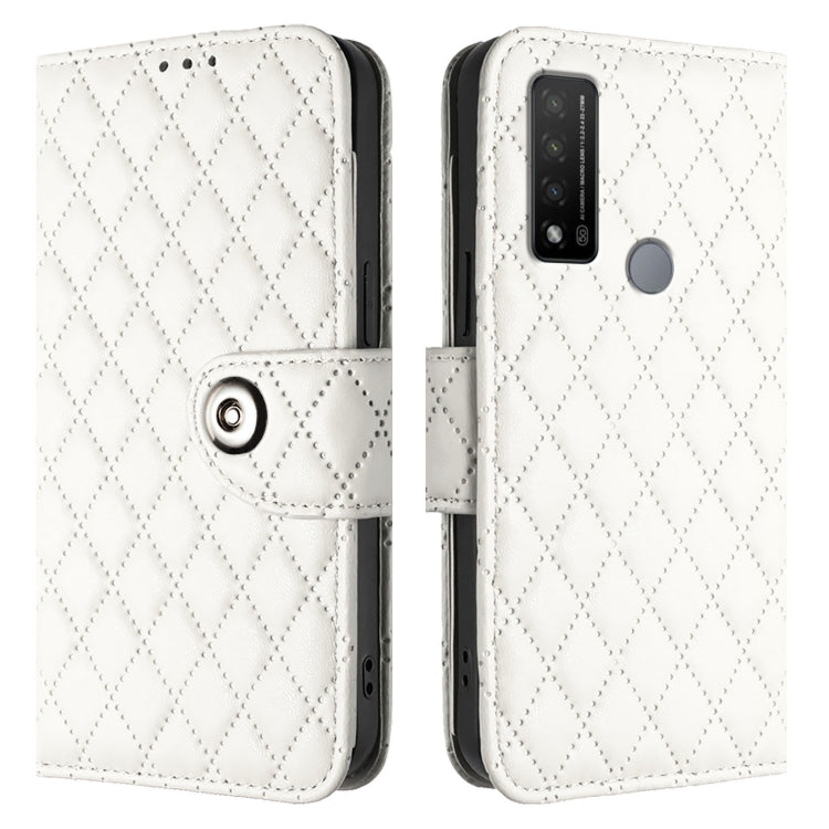 For TCL 20 R 5G Rhombic Texture Flip Leather Phone Case with Lanyard