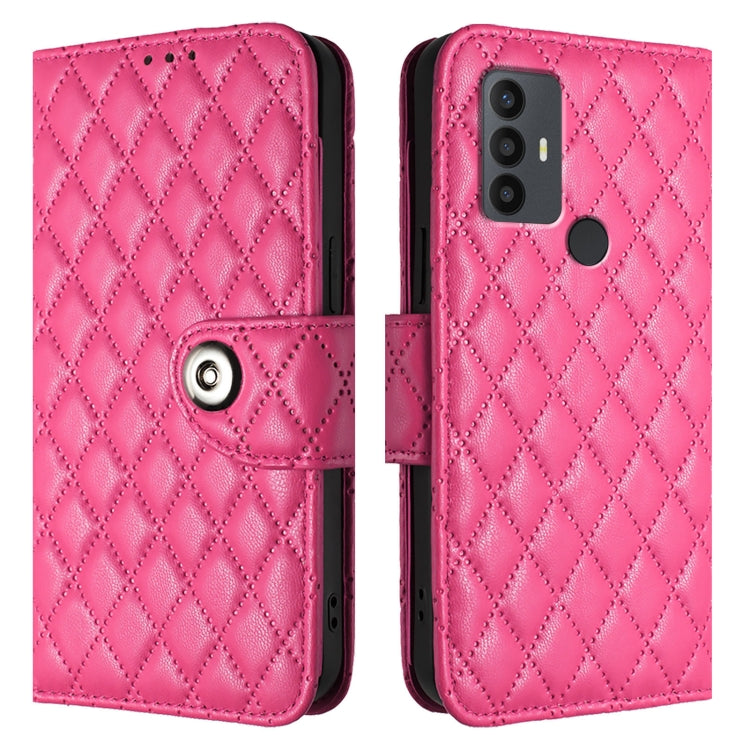 For TCL 30 SE Rhombic Texture Flip Leather Phone Case with Lanyard