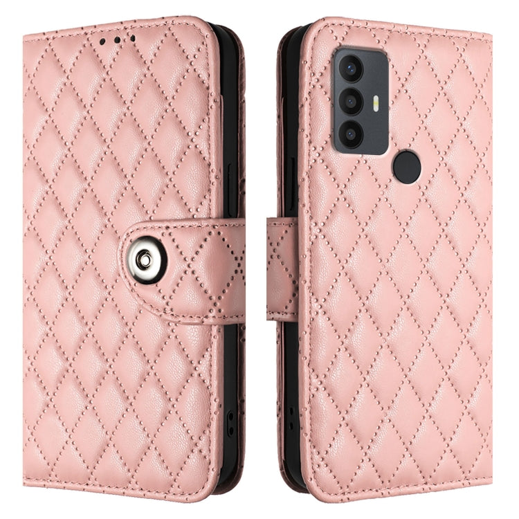 For TCL 30 SE Rhombic Texture Flip Leather Phone Case with Lanyard