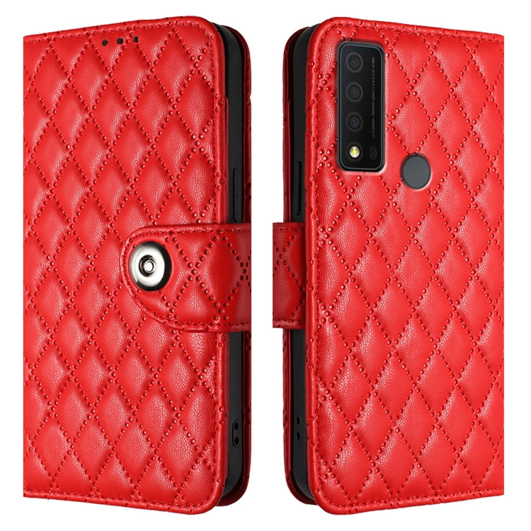 For TCL 30 XE 5G Rhombic Texture Flip Leather Phone Case with Lanyard
