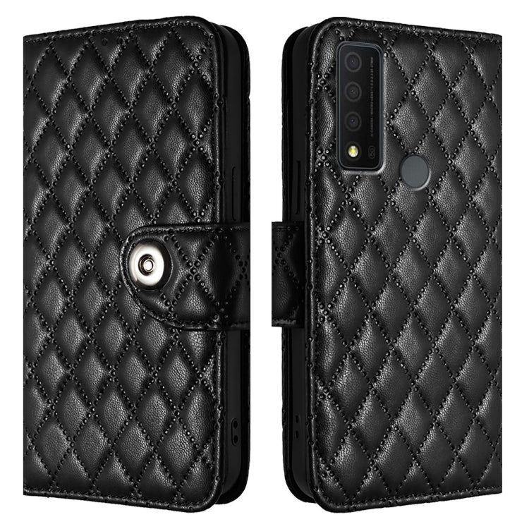 For TCL 30 XE 5G Rhombic Texture Flip Leather Phone Case with Lanyard