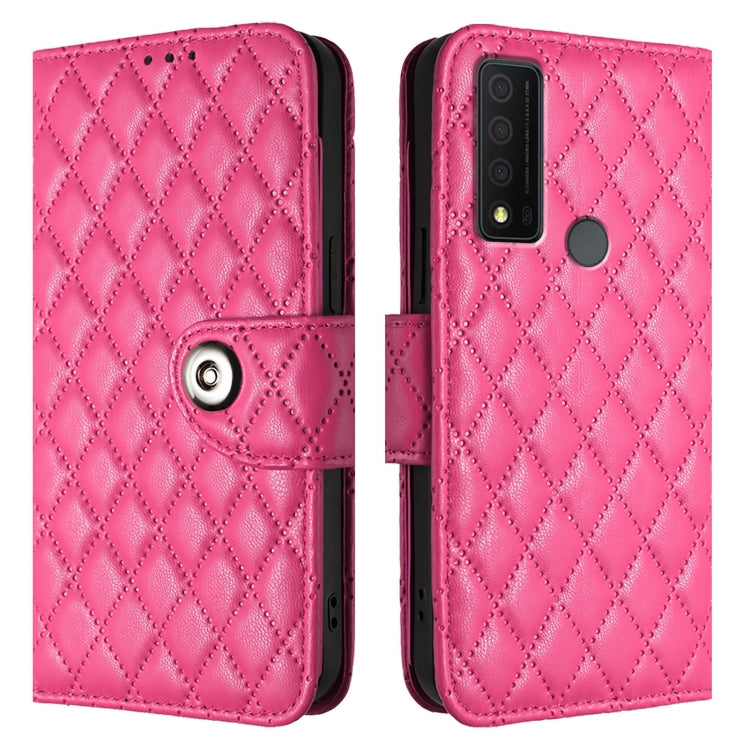 For TCL 30 XE 5G Rhombic Texture Flip Leather Phone Case with Lanyard