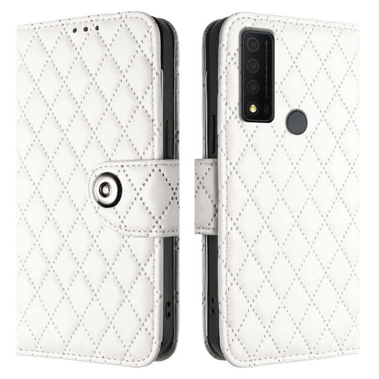 For TCL 30 XE 5G Rhombic Texture Flip Leather Phone Case with Lanyard