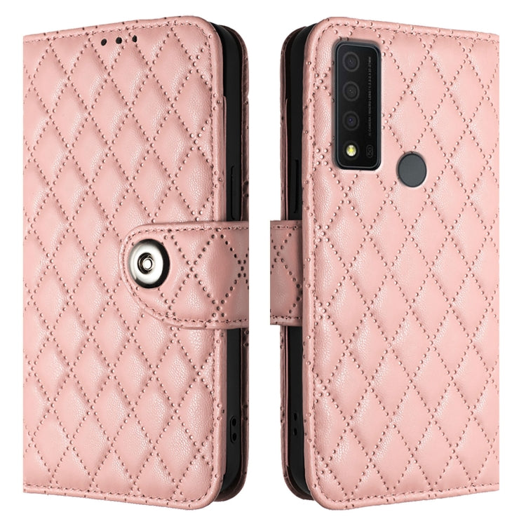 For TCL 30 XE 5G Rhombic Texture Flip Leather Phone Case with Lanyard