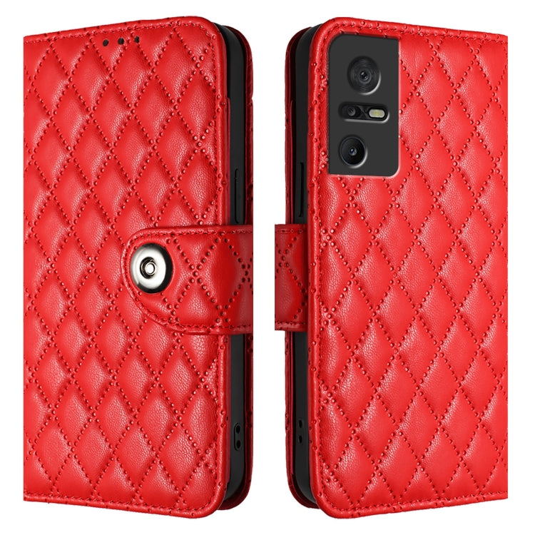 For TCL 40 SE Rhombic Texture Flip Leather Phone Case with Lanyard