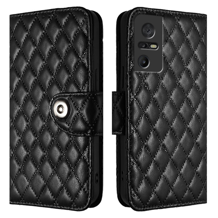 For TCL 40 SE Rhombic Texture Flip Leather Phone Case with Lanyard