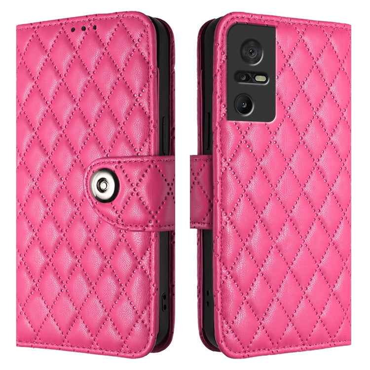 For TCL 40 SE Rhombic Texture Flip Leather Phone Case with Lanyard