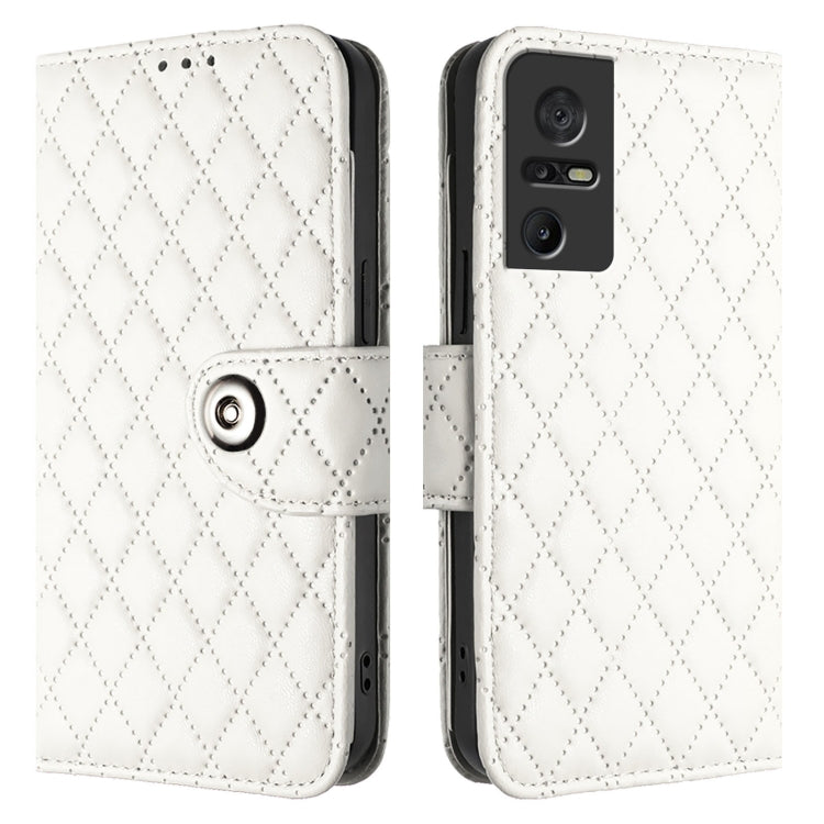 For TCL 40 SE Rhombic Texture Flip Leather Phone Case with Lanyard