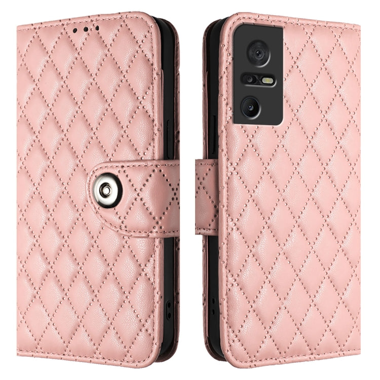 For TCL 40 SE Rhombic Texture Flip Leather Phone Case with Lanyard
