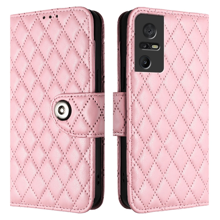 For TCL 40 SE Rhombic Texture Flip Leather Phone Case with Lanyard
