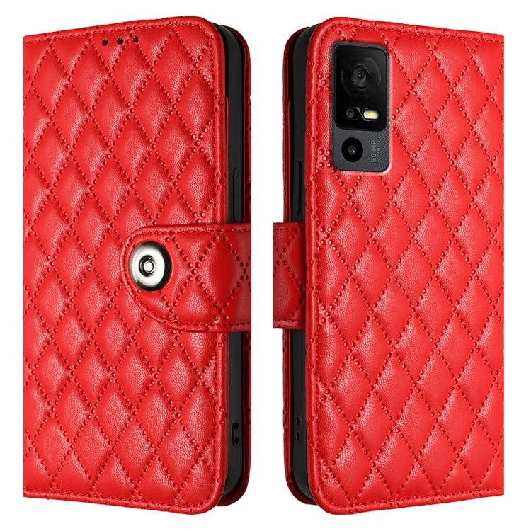 For TCL 40 R 5G Rhombic Texture Flip Leather Phone Case with Lanyard