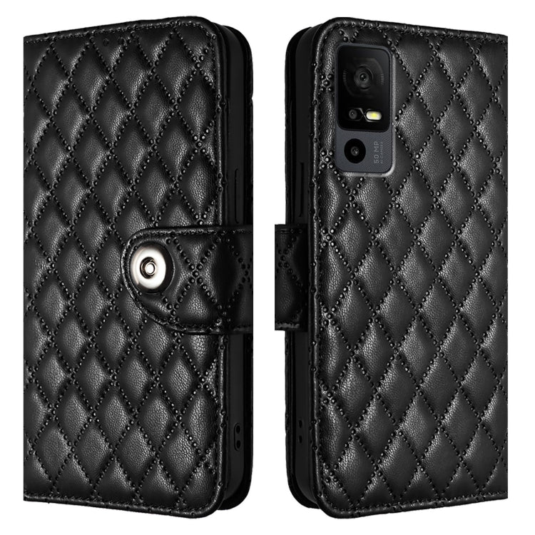 For TCL 40 R 5G Rhombic Texture Flip Leather Phone Case with Lanyard
