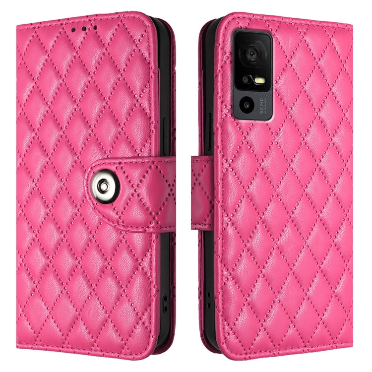 For TCL 40 R 5G Rhombic Texture Flip Leather Phone Case with Lanyard
