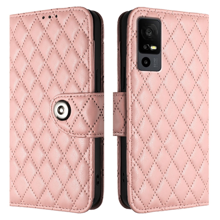 For TCL 40 R 5G Rhombic Texture Flip Leather Phone Case with Lanyard