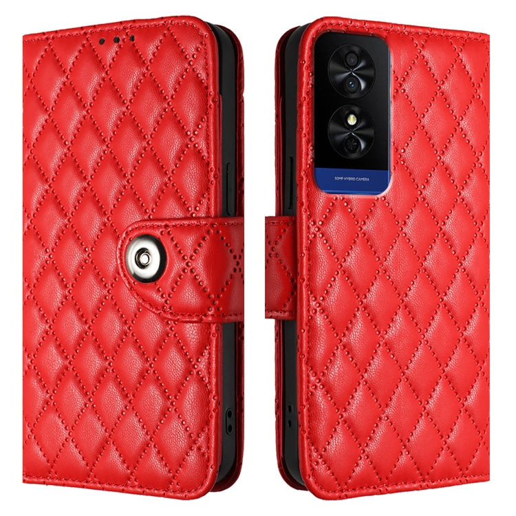 For TCL 50 5G Rhombic Texture Flip Leather Phone Case with Lanyard