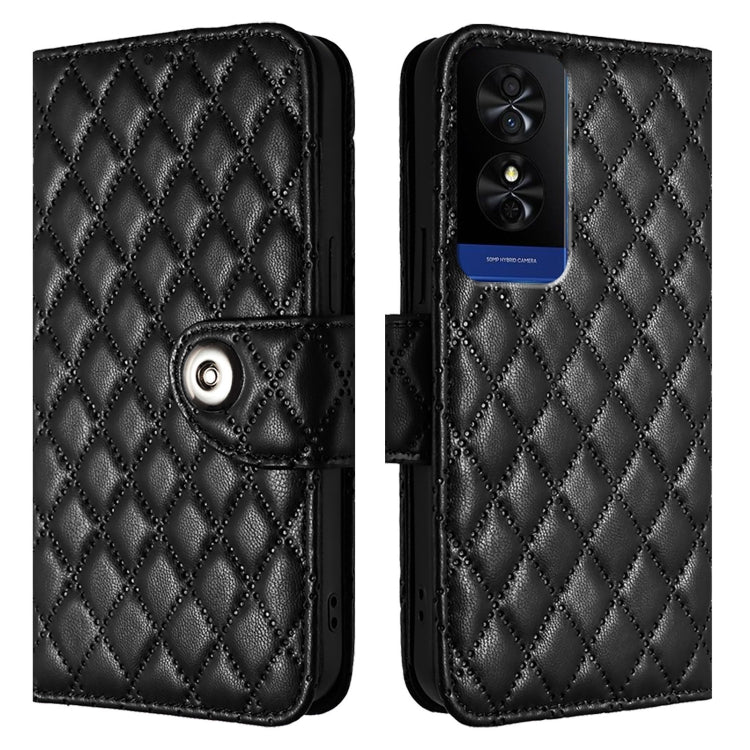 For TCL 50 5G Rhombic Texture Flip Leather Phone Case with Lanyard