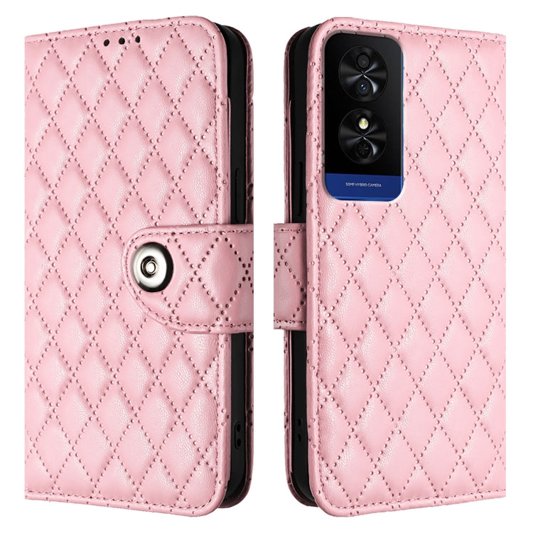 For TCL 50 5G Rhombic Texture Flip Leather Phone Case with Lanyard