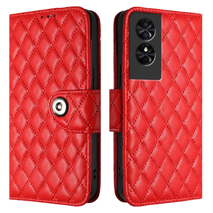 For TCL 50 SE Rhombic Texture Flip Leather Phone Case with Lanyard
