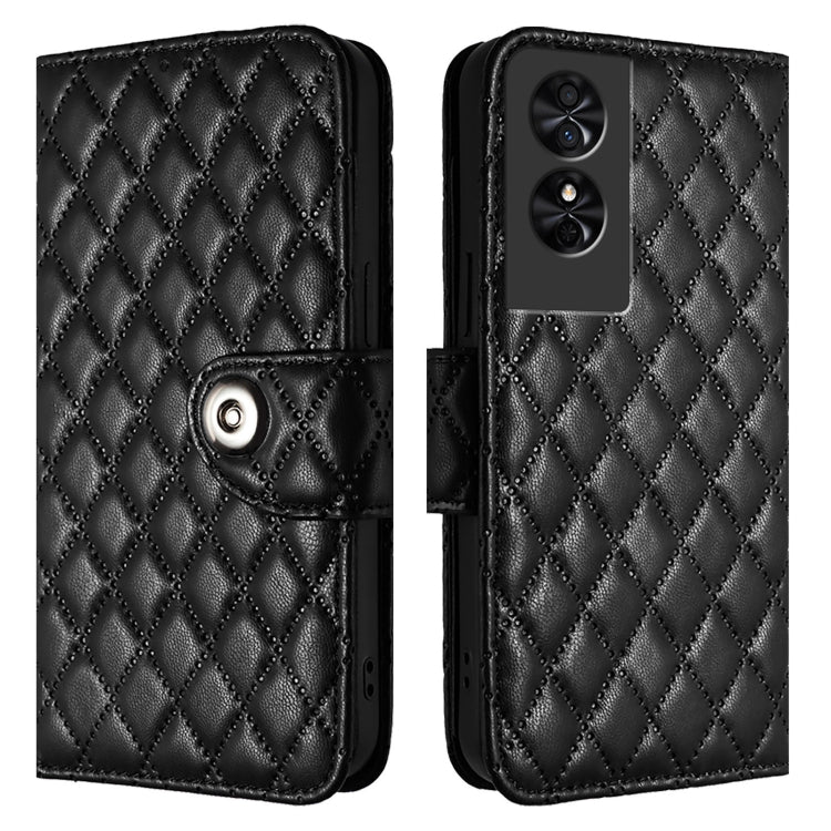 For TCL 50 SE Rhombic Texture Flip Leather Phone Case with Lanyard