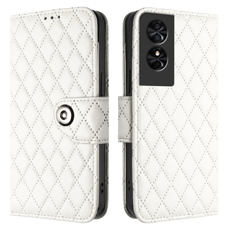 For TCL 50 SE Rhombic Texture Flip Leather Phone Case with Lanyard