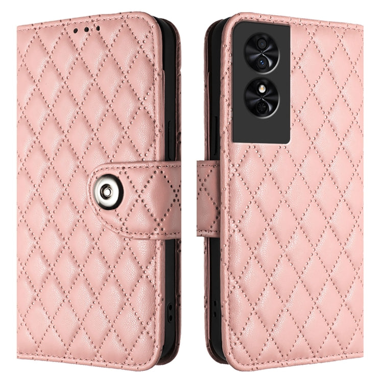 For TCL 50 SE Rhombic Texture Flip Leather Phone Case with Lanyard