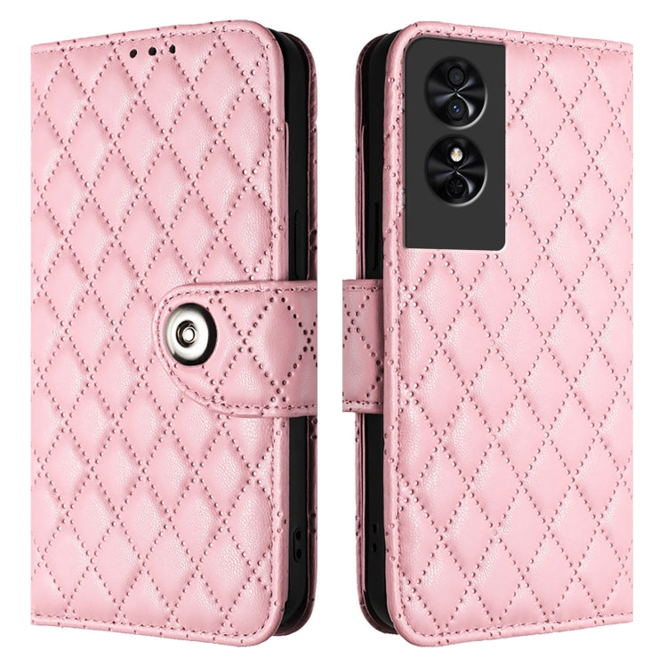 For TCL 50 SE Rhombic Texture Flip Leather Phone Case with Lanyard