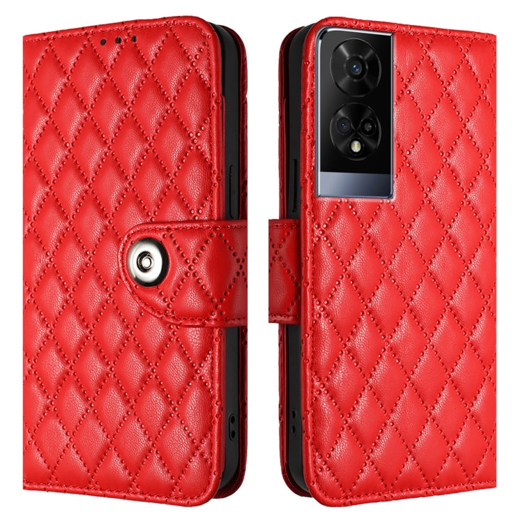 For TCL 50 XE 5G Rhombic Texture Flip Leather Phone Case with Lanyard