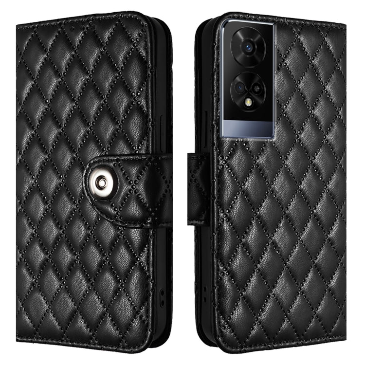 For TCL 50 XE 5G Rhombic Texture Flip Leather Phone Case with Lanyard